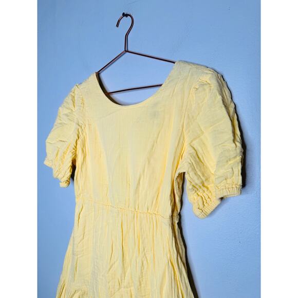 LOVE WHIT Yellow 100% Cotton Crewneck Short Sleeve Tie Back Dress Size Medium - Picture 4 of 14
